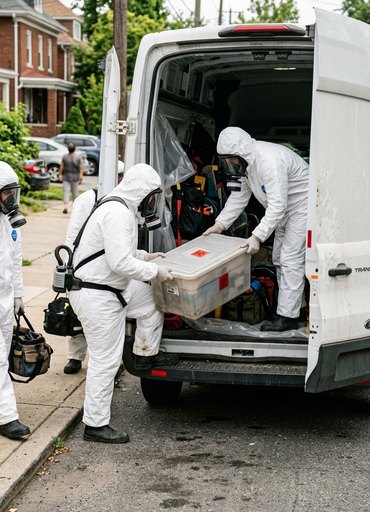 Integrity Crime Scene Services technicians preparing for a job